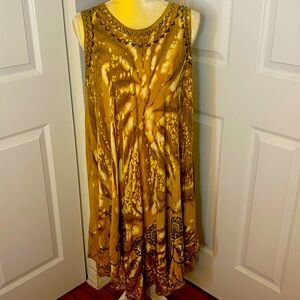 Beach Dress in browns, gold, cream and black.